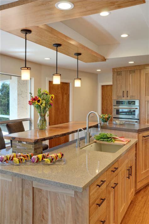 Contemporary Kitchen with Quartz Countertops and Red Birch