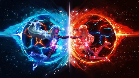fire  ice red  blue anime wallpapers wallpaper cave