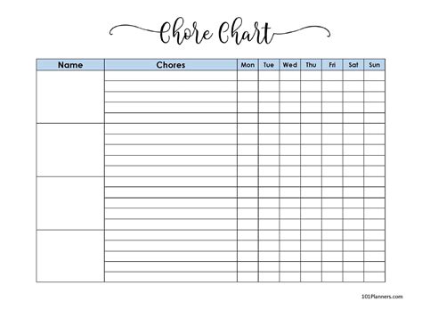 printable family chore chart  templates