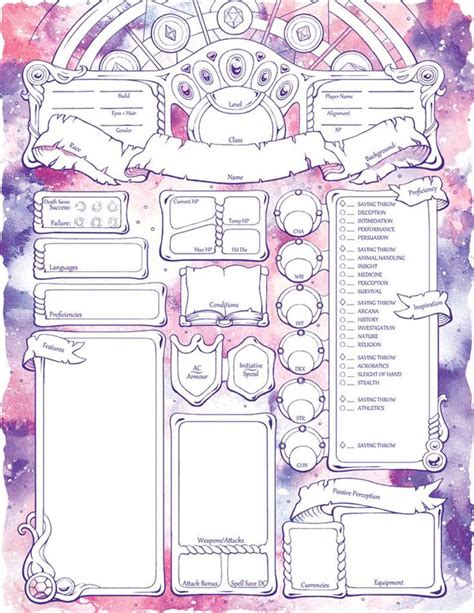 spellbound character sheets dandd 5e etsy dnd character sheet rpg