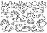 Kawaii Cute Unicorns Clipart Outlines Vector Unicorn Outline Coloring Drawing Pages Set Etsy Para Colorear Unicornios Baby Premium Drawings Doodle sketch template