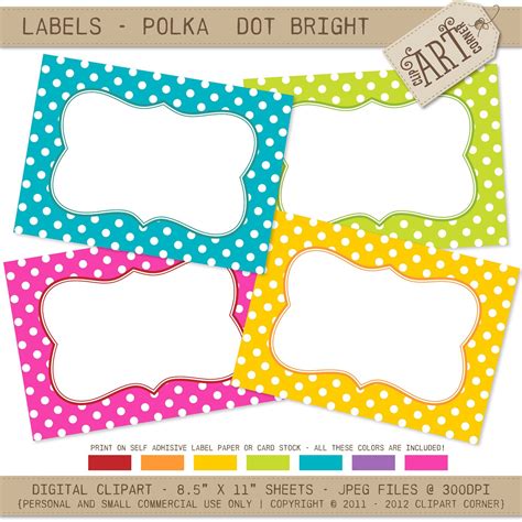polka dot labels  printable  tags food label template  tag templates label