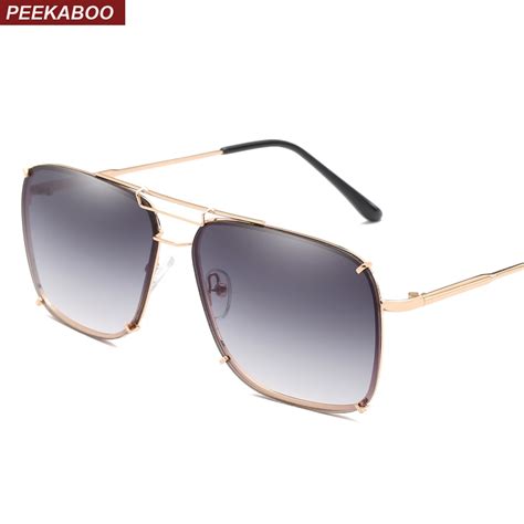 buy peekaboo square frame sunglasses men metal frame unisex gold black flat top