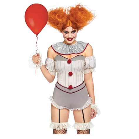 costume de clown tueur sexy gris et blanc femme