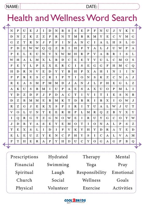 printable health  wellness word search puzzle