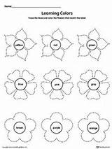 Worksheets Worksheet Flowers Tracing Colors Kindergarten Coloring Drawing Preschool Color Learning Printable Trace Shapes Kids Printables Myteachingstation Colour Activities Pages sketch template