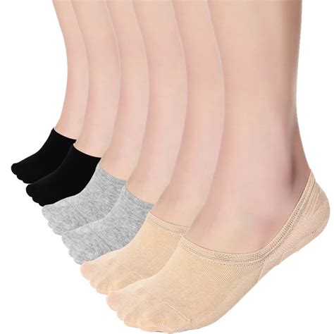 6 Pairs Women Solid Color No Show Socks Invisible Non Slip Cotton