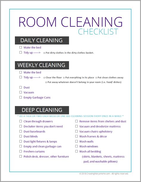 room cleaning checklist printable