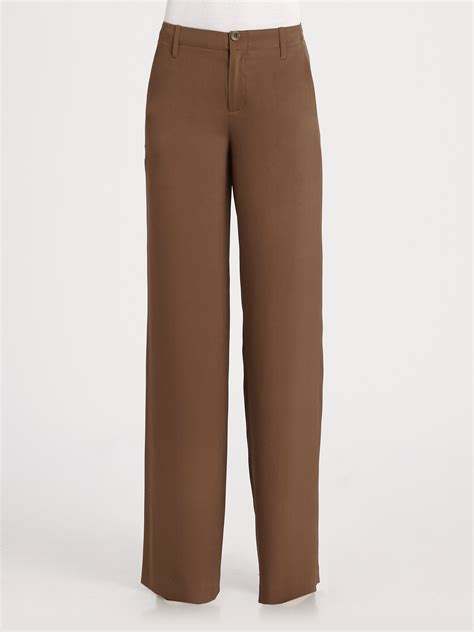 vince silk wide leg dress pants  brown lyst