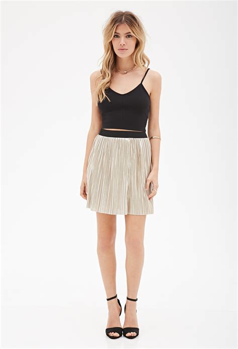 lyst forever 21 pleated metallic mini skirt in metallic