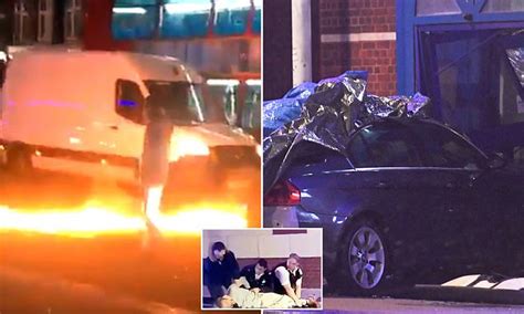 man rammed car into police station and set street alight