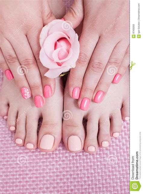 nail spa procedure manicure  pedicure stock image image  flower