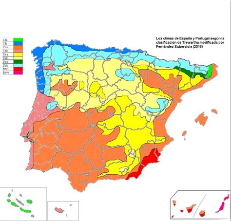 mapa climático de españa y portugal utilizando la clasificación de