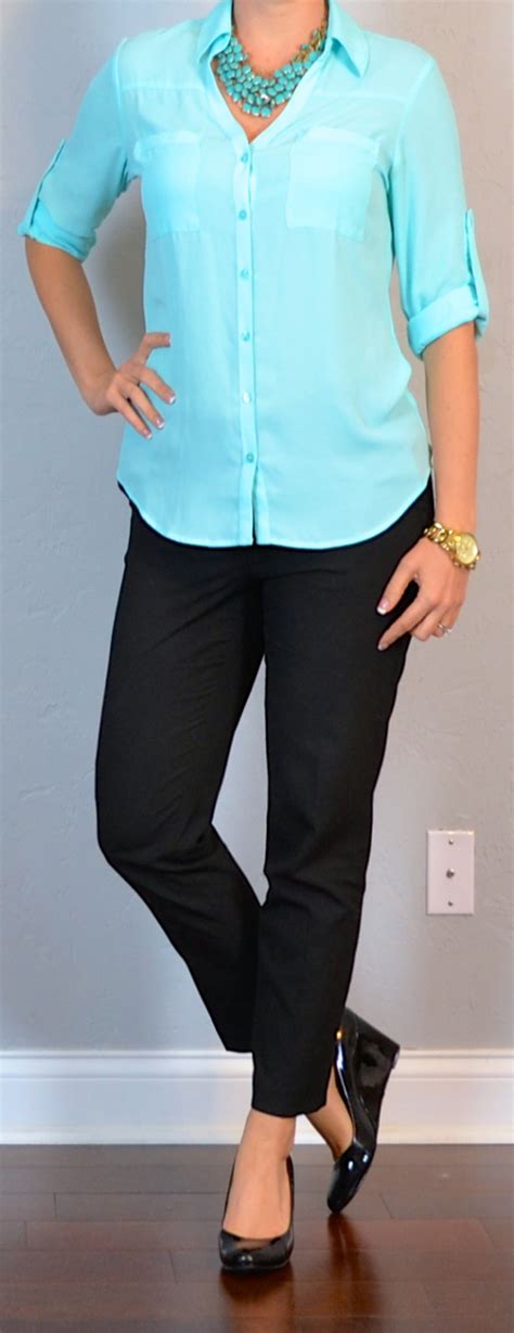 outfit post teal blouse black cropped pants black wedges outfit posts