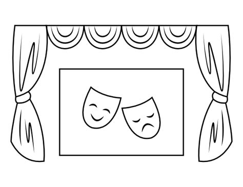 printable drama masks  theater curtains coloring page