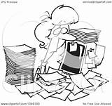 Office Desk Outline Paperwork Businesswoman Surrounded Her Toonaday Illustration Cartoon Royalty Rf Clip Clipart sketch template