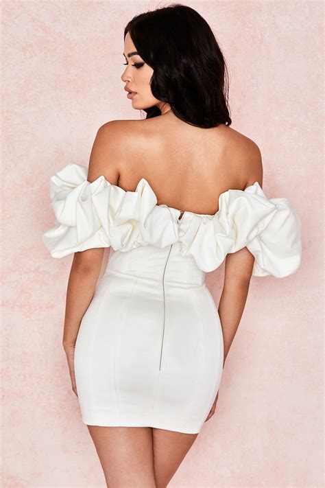 Exaggerated Ruffle Off Shoulder Bodycon Mini Cocktail Party Dress