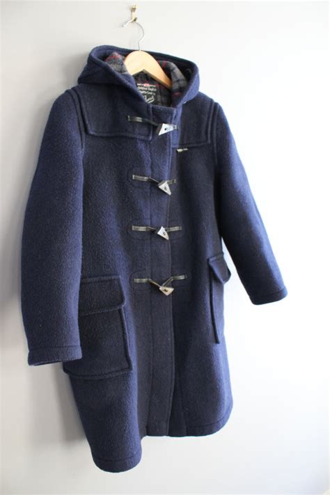 shipping original gloverall english duffle coat   england navy blue check plaid wool