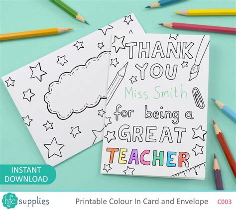 printable      great teacher colour  card etsy
