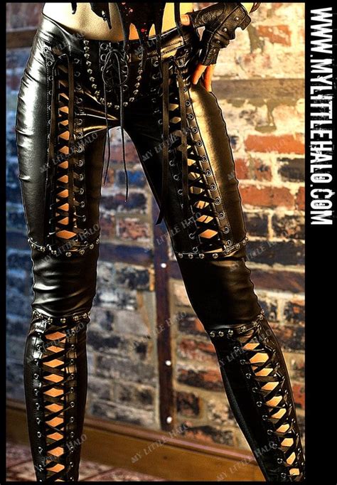 lace up leather and spandex gothic pants size 8 10 12 fashion