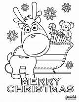 Coloring Christmas Pages Merry Reindeer Kids Sleigh Happy Holidays sketch template