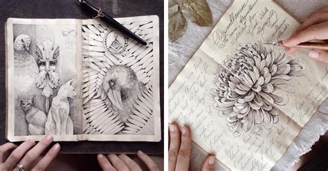 ink drawing sketchbook art by elena limkina shows artist s eye for detail