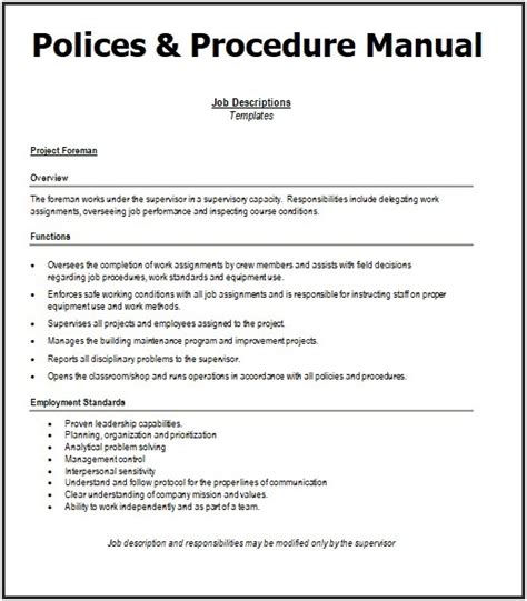 policies  procedures manual templates   word excel