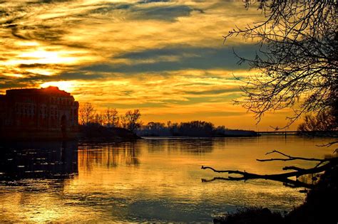 beautiful sunset   river
