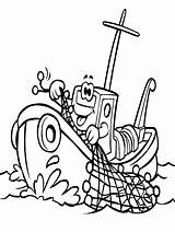 Boat Fishing Coloring Pages Cartoon Kids Printable sketch template