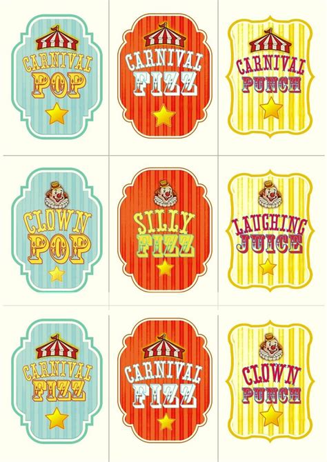 drinks labels carnival party carnival themed party circus birthday