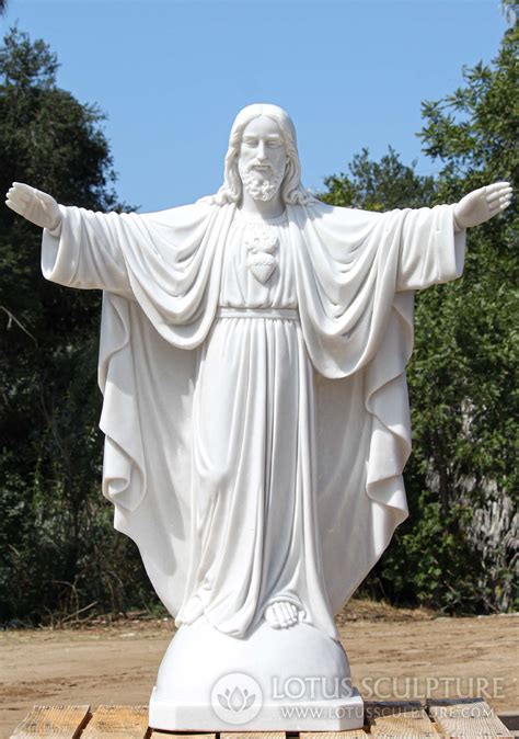 marble sacred heart jesus statue  arms outstretch perfect