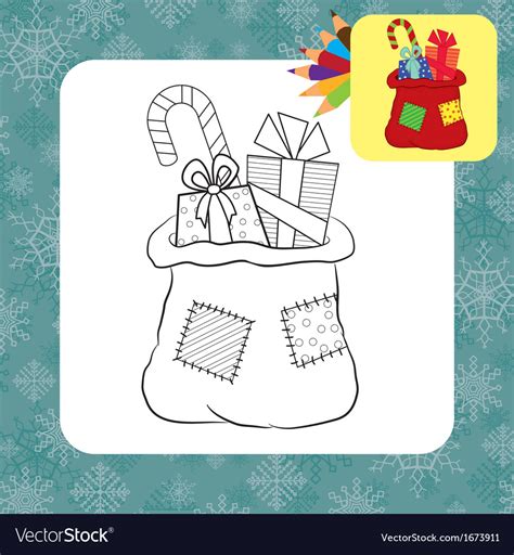 coloring page santa bag royalty  vector image