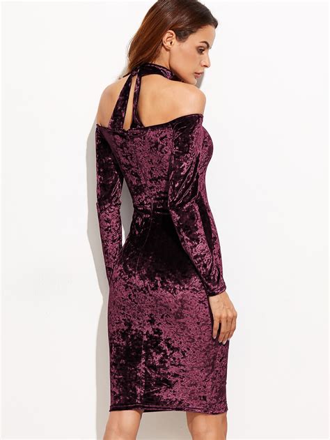 bardot velvet dress with choker shein sheinside