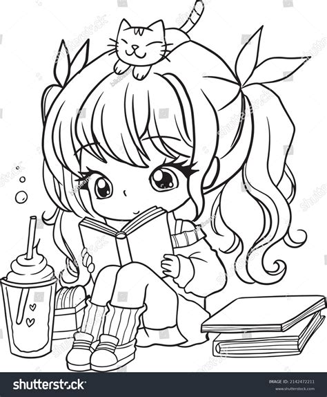 cartoon girl coloring page cute kawaii stock vector royalty