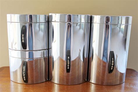 chrome flour sugar coffee tea canister set  silver