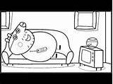 Watching Tv Pig Coloring Drawing Peppa Daddy Paintingvalley sketch template