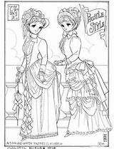 Coloring Pages Bustle Fashion Style 1882 History Adult Template sketch template