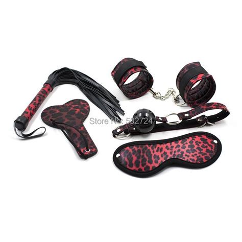 Adult Games 5 In 1 Leopard Decorated Whip Hand Clap Blindfold Handcuffs
