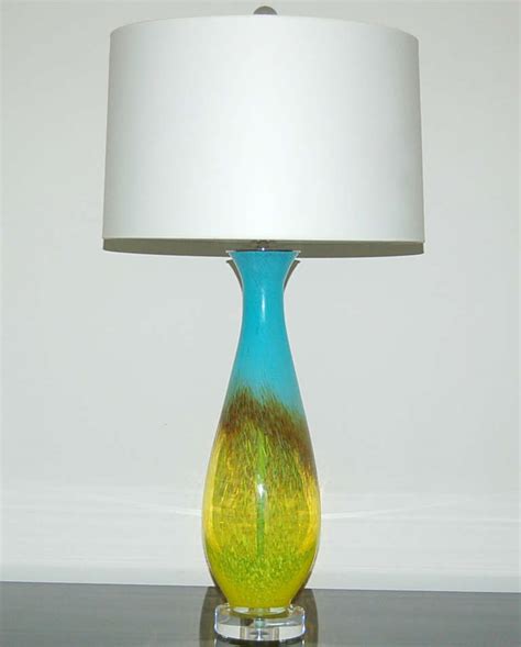 Turquoise And Yellow Pair Of Vintage Italian Hand Blown