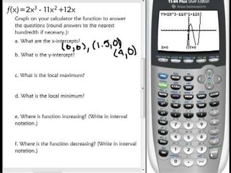 graph  calculator  find  intercepts  intercept local max  min increasing