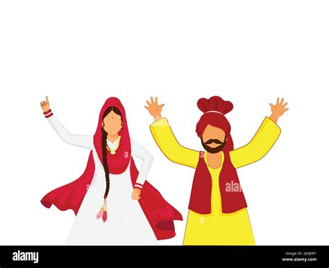 Cartoon Punjabi Couple Doing Bhangra On White Background Stock Vector