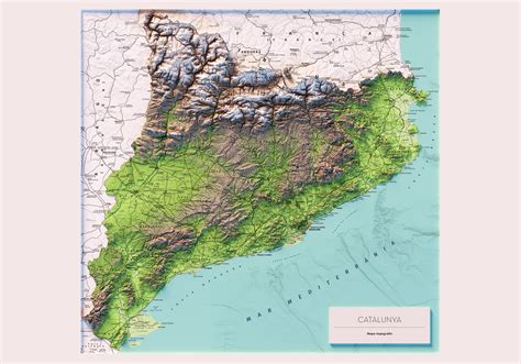 catalunya mapa topografic en color versio sense llegenda amb etsy espana