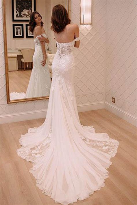 shoulder court train chiffon wedding dress  lace appliques wd wedding dresses uk