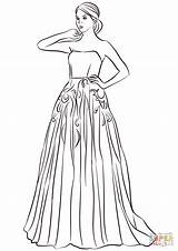 Coloring Dress Pages Prom Long Printable Dresses Girl Gown Strapless Drawing Fashion Book Template Kids Sketch Styles sketch template