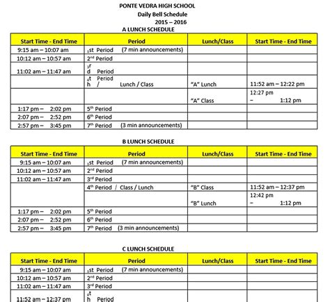 lunch break schedule template