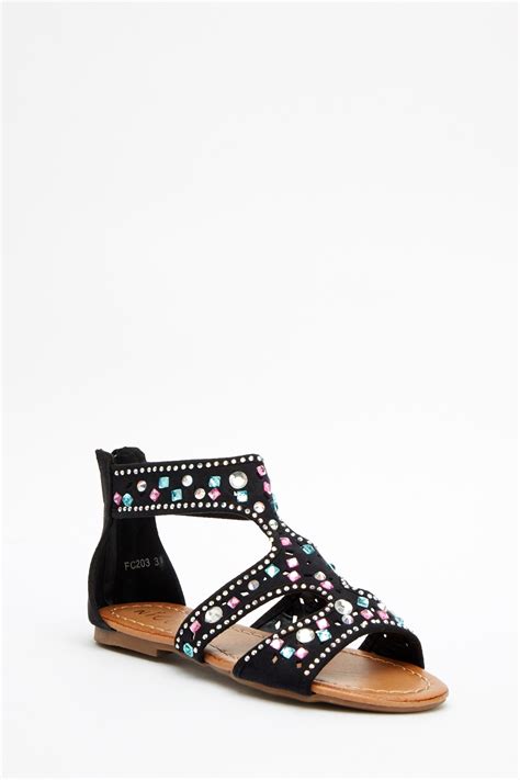 cut  encrusted ankle sandals