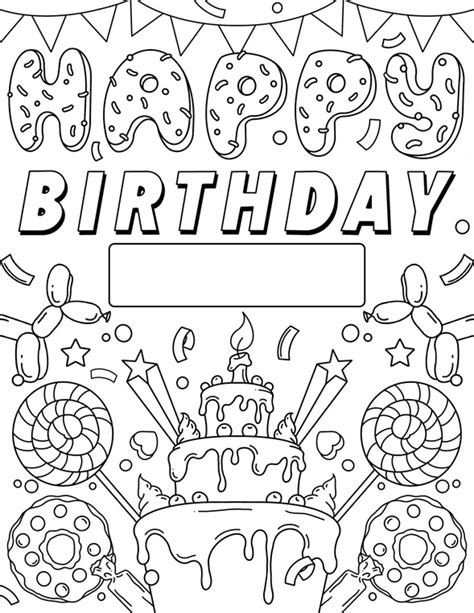 happy birthday coloring page  cake  candy