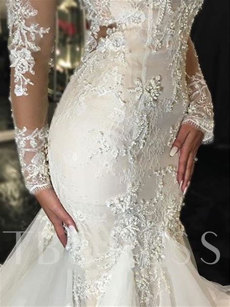 Button Appliques Mermaid Wedding Dress With Long Sleeve Long Sleeve