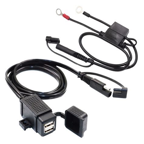 motopower mpea amp waterproof motorcycle dual usb charger kit sae  usb adapter