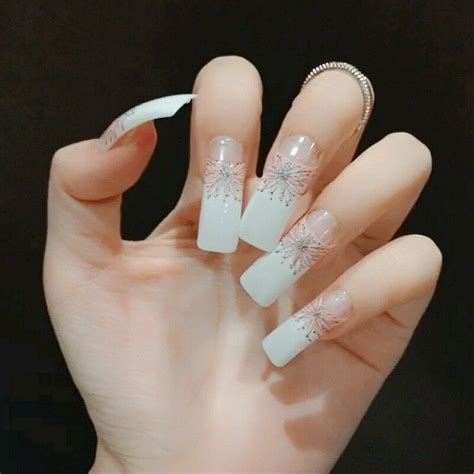 extra long fake nails white clear moo square false nails dandelion flower decor ebay